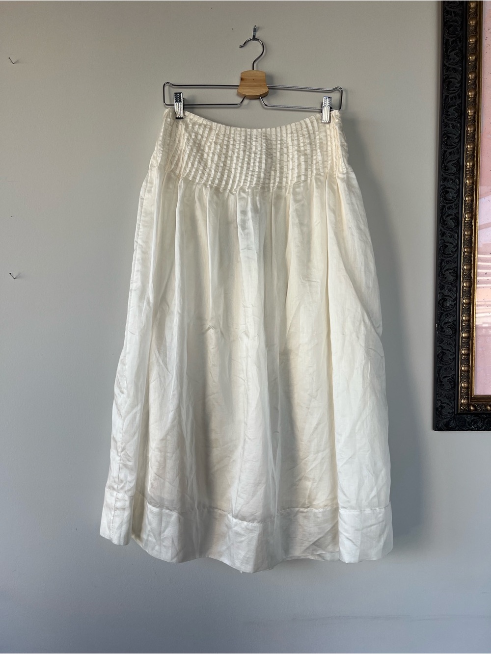 Cream Smocked Waist Midi Skirt